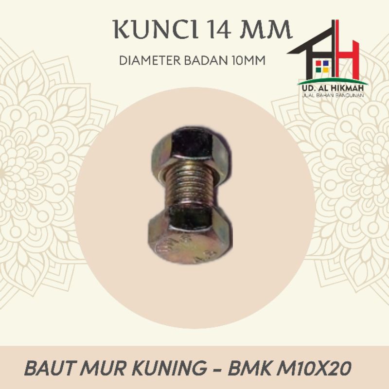 MUNFA_STORE YELLOW HEX BOLT NUT SET M10 X 20 M10X20 KEY 14 MM