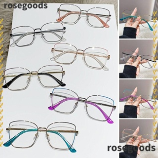 Rosegoods1 แว่นตา ทรงสี่เหลี่ยม โลหะ ป้องกันสายตา ป้องกันแสงสีฟ้า สไตล์วินเทจ สีฟ้าอ่อน สําหรับสํานักงาน