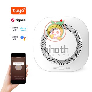 Tuya Zigbee อุปกรณ์ตรวจจับควัน อัจฉริยะ ไร้สาย 360 ° เครื่องตรวจจับควัน แจ้งเตือน เสียงเตือน และข้อความแจ้งเตือน แบตเตอรี่ต่ํา สําหรับบ้าน