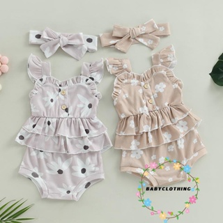 Babyclothes- ชุดเสื้อยืดลําลอง แขนสั้น พิมพ์ลายดอกไม้ กางเกงขาสั้น แถบคาดศีรษะ ยืดหยุ่น แฟชั่นฤดูร้อน สําหรับเด็กผู้หญิง 3 ชิ้น