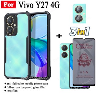 (3 In 1) เคสโทรศัพท์มือถือ เซรามิคนิ่ม ผิวด้าน กันกระแทก สําหรับ Vivo Y27 4G Y 27 Y2 7 4G