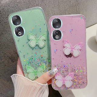 พร้อมส่ง ใหม่ เคสโทรศัพท์มือถือแบบนิ่ม ใส แต่งกลิตเตอร์ ลายผีเสื้อสองตัว แฟชั่น สําหรับ HUAWEI Honor 90 70 Lite X6 X8a 5G HONOR90 2023 Honor 90Lite 70Lite