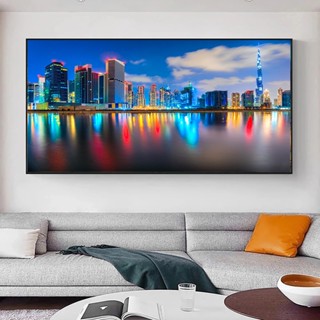 Cityscape โปสเตอร์ผ้าใบ ลาย Dubai Dutch Seacoast Neuschwanstein สําหรับตกแต่งผนังบ้าน