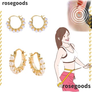 Rosegoods1 ต่างหูแม่เหล็กบําบัด เยอรมนีเซียมอัลลอย เพื่อลดน้ําหนัก สีทอง สําหรับผู้หญิง