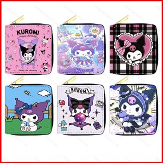 กระเป๋าสตางค์ หนัง PU ใบสั้น แต่งซิป พิมพ์ลายการ์ตูน Sanrio Kuromi น่ารัก สําหรับใส่บัตร เหรียญ บัตร นักเรียนผู้หญิง Ere1