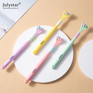 แปรงสีฟันสำหรับผู้ใหญ่ JULYSTAR ขูดลิ้น, สีสูงสามด้านนุ่มสบายในการทำความสะอาดฟันแปรงสีฟันสามหัว