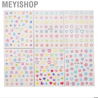 Meyishop Self Adhesive Nail Decals 6 Sheets Mix Color Different Patterns Decorative Art Lovely Heart Star Shape for Salon