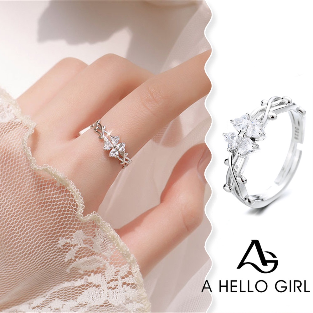A HELLO GIRL แหวนเพทาย รูปใบโคลเวอร์สี่แฉก นําโชค เหมาะกับของขวัญ สําหรับแฟนสาว