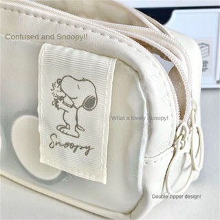 INS Snoopy กล่องดินสอใส Frosted ความจุขนาดใหญ่ Kawaii มูลค่าสูงอเนกประสงค์นักเรียนเก็บกระเป๋าเครื่องเขียน miyia