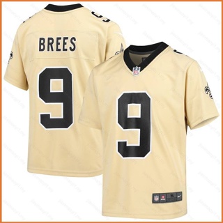 Fb NFL New Orleans Saints Jersey Drew Brees เสื้อยืดลําลอง แขนสั้น คอกลม พิมพ์ลายฟุตบอล สีทอง สําหรับผู้ชาย พลัสไซซ์