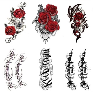 Spot# flower arm tattoo sticker big flower Red Rose Body English arm chest masking waterproof simulation tattoo sticker 8jj