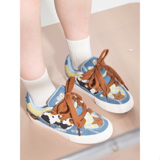 ollieskate Bread Shoes Cow Pattern Denim Canvas Unisex Casual Skateboard Shoes รองเท้าผ้าใบยีนส์ วูดดี้ ทอยสตอรี่ คาวบอย
