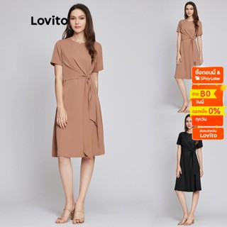 Lovito ชุดเดรสลําลอง ผูกปม L26LD060 (Redwood)