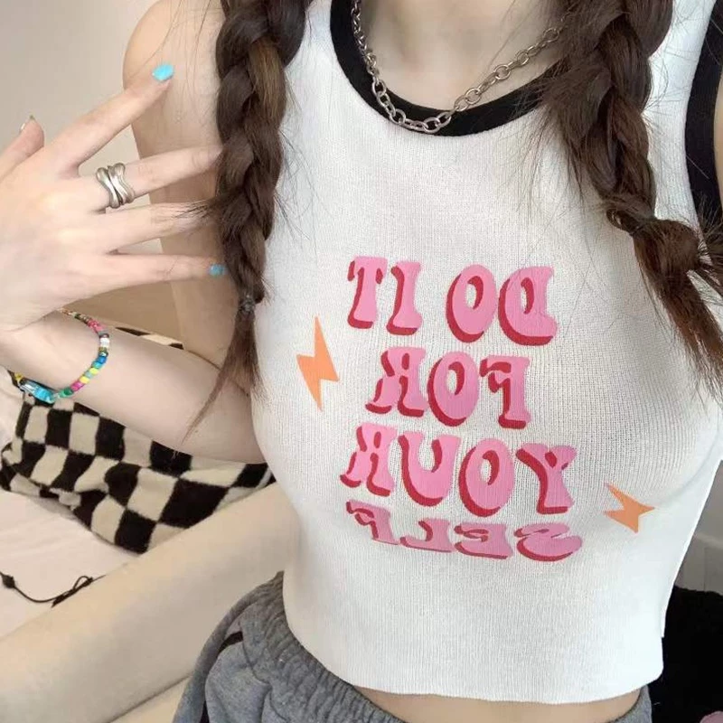 เสื้อกล้ามครอปลำลองเเขนกุดคอกลม