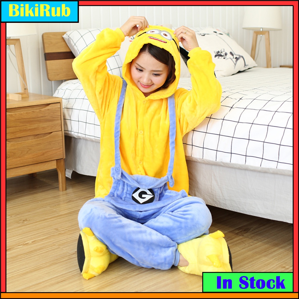 Kigurumi ชุดนอน ลายการ์ตูนสัตว์ มินเนี่ยน ปิกาจูน่ารัก สําหรับผู้หญิง และผู้ชาย