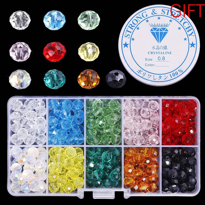 ขายดีที่สุด ลูกปัดแก้วคริสตัล ทรงกลม 10 สี พร้อมกล่อง สําหรับทําเครื่องประดับ