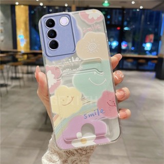 ใหม่ เคสโทรศัพท์มือถือ ซิลิโคนนิ่ม TPU ลายหน้ายิ้ม พร้อมกระเป๋าใส่บัตร แฟชั่น สําหรับ VIVO Y36 V27e V27 PRO 5G V25E V25 PRO Y02A Y02 Y22 Y22S Y16 Y35 2022 V27e VivoY36 2023