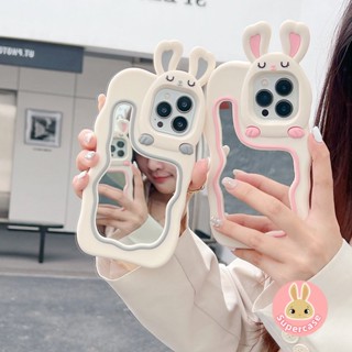 เคสโทรศัพท์มือถือ ซิลิโคนนิ่ม กันรอยนิ้วมือ ลายการ์ตูนกระต่ายน่ารัก 3D พร้อมกระจก สําหรับ Realme Q3 Q3i Q3S Q3 K9 Q2 Pro X7 V15 5G GT Neo