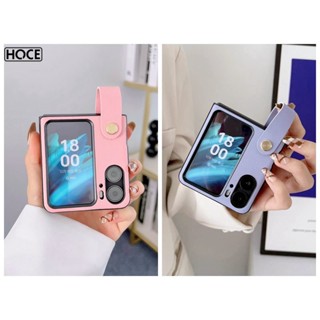 Hoce เคสโทรศัพท์มือถือหนัง PU หมุนได้ สีพื้น สําหรับ OPPO Find N2 Flip 5G