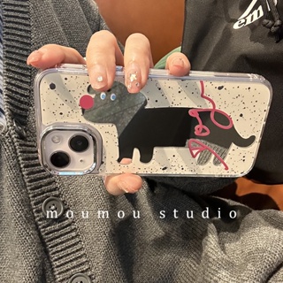 Huiwanju เคสป้องกันโทรศัพท์มือถือ แบบนิ่ม กันกระแทก ลายสุนัขจมูกสีแดง มีกระจก สําหรับ IP14 13 12promax