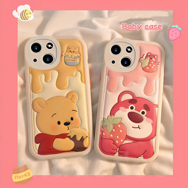 Fine Hole Shockproof Casing Redmi Note 13 12 11 11S 10S 9S 9 Pro 8 7 2022 4G 5G 12C A1 A2 10 10C 10A 9A 9C 9T Mi POCO X5 X3 NFC K20 14T 13T 10T Cute Honey Winnie Pooh Bear Lotso Strawberry Cartoon Couple Soft Phone Case Cover XPN 49