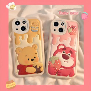 Casing For iPhone 15 14 13 12 Mini 11 Pro Xs max 6 6S 7 8 Plus X XR 11promax 12promax 13promax Cute Honey Winnie Pooh Bear Lotso Strawberry Oval Fine Hole Airbag Shockproof Soft Phone Case Cartoon Couple Back Cover XPN 49