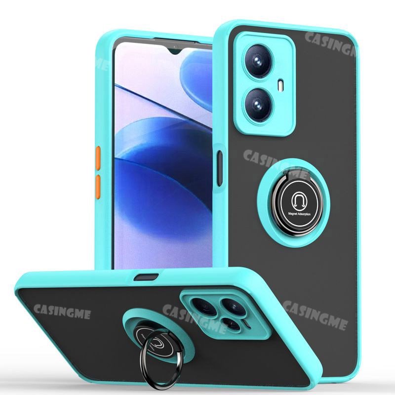 เคสโทรศัพท์มือถือแบบแข็ง ใส ผิวด้าน กันกระแทก พร้อมแหวนขาตั้งแม่เหล็ก สําหรับ Realme C55 2023 C55 55