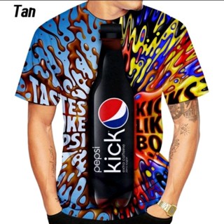 เสื้อยืดคอกลม แขนสั้น พิมพ์ลาย Pepsi 3 มิติ แฟชั่นฤดูร้อน สําหรับผู้ชาย และผู้หญิง