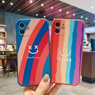 เคสโทรศัพท์มือถือซิลิโคน ลายหน้ายิ้ม สีรุ้ง สําหรับ Apple Iphone 14 14 13 12ProMax 13 7P 11