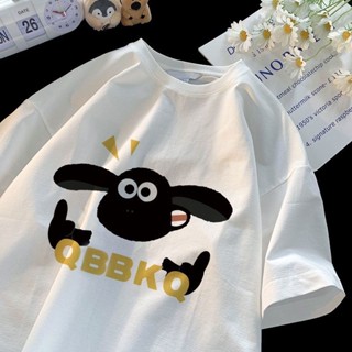 【สปอตสินค้า】 Shaun the Sheep ลายละเอียดน่ารัก เสื้อยืดผู้หญิงและผู้ชาย ฤดูร้อน เนื้อผ้าฝ้ายบริสุทธิ์ สไตล์สบายๆ