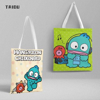 TAIDU กระเป๋าผ้าแคนวาส Hanton Ugly Fish    36x39ซม กระเป๋าสะพายข้าง Sanrio Peripheral Anime Tote กระเป๋าช้อปปิ้งความจุขนาดใหญ่