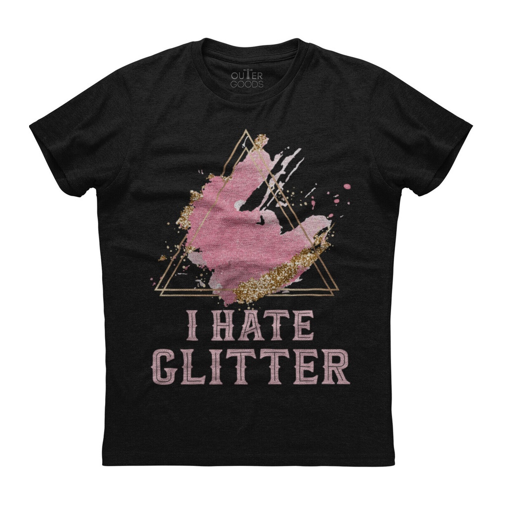 QCเสื้อยืดแขนสั้น พิมพ์ลาย I Hate Glitter สีดํา สไตล์คลาสสิก ไม่ซ้ําใคร สําหรับผู้ชาย 545670S-5XL