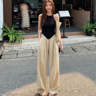 Loose high-waist wide-leg pants womens 2023 summer new lazy style pleated straight-leg casual pants mopping pants thin