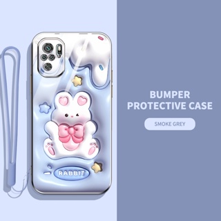 เคสโทรศัพท์มือถือ ซิลิโคนนิ่ม TPU ลายการ์ตูนกระต่าย ไดโนเสาร์ 3D พร้อมสายคล้อง สําหรับ Xiaomi Redmi Note 10 Pro Max Note 10S 4G