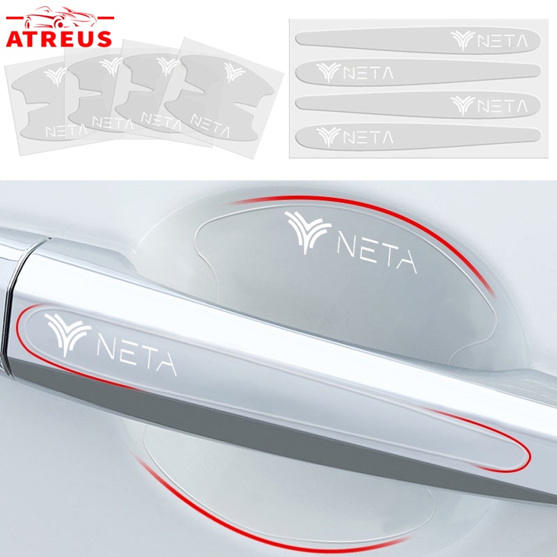 8 ชิ้น NETA V รถยนต์แบบใสรับมือชามประตูปกป้องสติ๊กเกอร์ใช้กับ Hozon NetaV ป้องกันรอยขีดข่วน สติกเกอร