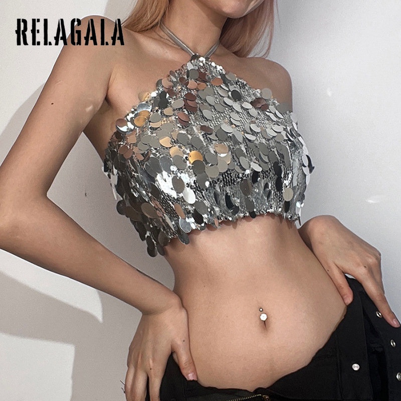 RelaGala ผู้หญิงแฟชั่นใหม่เซ็กซี่แขวนคอ Casual Street สายรัดเปลือย Halter Top — صورة 2