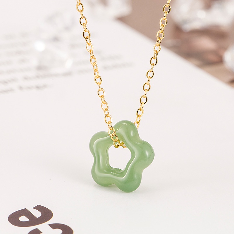 เครื่องประดับ สร้อยคอ สายโซ่ จี้หยกธรรมชาติ สีเขียว สีทอง สําหรับผู้หญิง