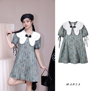 MANSA puff sleeve bow dress เดรสผู้หญิง เสื้อผ้าแฟชั่น เดรสลายดอกไม้