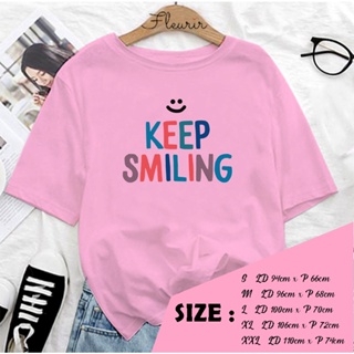 【Hot】Fleurir - เสื้อยืด ลาย KEEP SMILING JUMBO สําหรับผู้หญิง ผู้ใหญ่