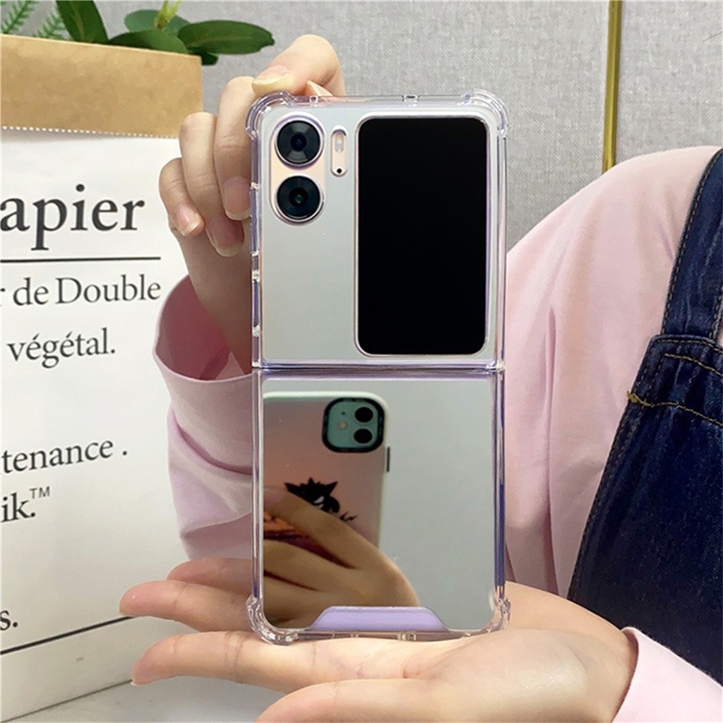 เคสโทรศัพท์มือถือแบบกระจก ฝาพับ กันกระแทก สีเงิน หรูหรา สําหรับ OPPO Find N2 Flip findn2 Flip Find N3