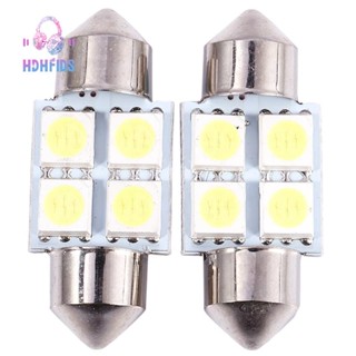 หลอดไฟ LED DC 12V 30 มม. 4 5050 SMD สีขาว สําหรับติดตกแต่งภายในรถยนต์ 2 ชิ้น