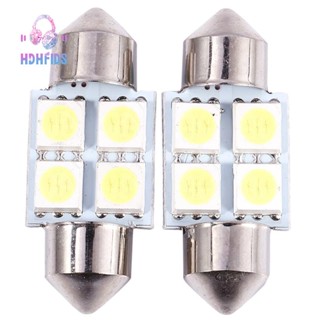 หลอดไฟ LED DC 12V 30 มม. 4 5050 SMD สีขาว สําหรับติดตกแต่งภายในรถยนต์ 2 ชิ้น