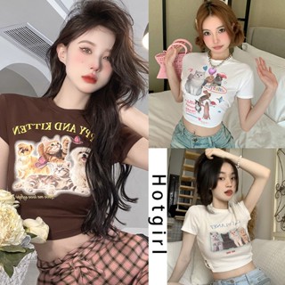 Hotgirl  พร้อมส่งจากกทม ✨y2k เสื้อครอป🌸เสื้อยืดครอปแขนสั้นผู้หญิง เสื้อยืดผญสวยๆ สไตล์แมวหวานและน่ารัก เสื้อสั้นเซ็กซี่ y2k