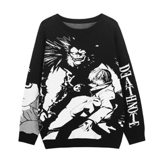 เสื้อกันหนาว ผ้าถัก ผ้าฝ้าย ลายการ์ตูนอนิเมะ Death Note สไตล์ฮิปฮอป ฮาราจูกุ วินเทจ ย้อนยุค เหมาะกับฤดูใบไม้ร่วง สําหรับผู้ชาย