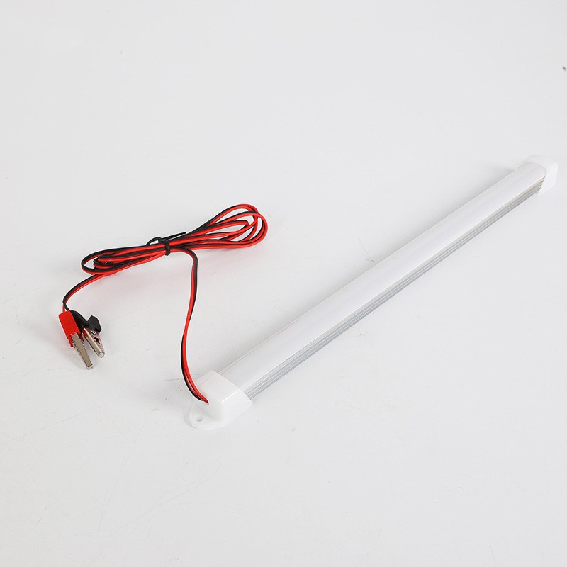 อุปกรณ์หลอดไฟ LuoBen ชุดหลอดไฟ พร้อมสาย ปากคีบแบต LED T8 12V DC ขนาด 15W 50 cm แสงสีขาว ฝาครอบใส สาย