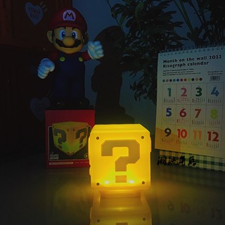 โคมไฟกลางคืน LED รูป Super Mario Bros Game Question Mark ชาร์จ USB พร้อมเสียง สําหรับห้องนอนเด็ก