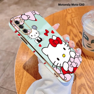 สําหรับ Motorola Moto G10 G22 G30 G50 5G G52 G60 G40 เคสโทรศัพท์มือถือแบบนิ่ม ขอบสี่เหลี่ยม ลายการ์ตูนเฮลโลคิตตีน่ารัก หรูหรา