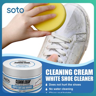 ♫Jue Fish White Shoe Cleanning Cream Reusable Multi-Functional Shoe Fresheners Cleaning Tools With Sponge Strong Decontamination ครีมทำความสะอาดรองเท้า