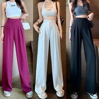 3XL-4XL Setelan celana lebar kaki wanita model pinggang tinggi celana kasual lurus longgar gaya Korea