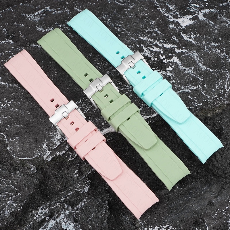 สายนาฬิกาข้อมือยางซิลิโคน ทรงโค้ง สําหรับ Rolex Water Ghost Seiko Oomega Watch Band 20 มม. 22 มม. MoonSwatch